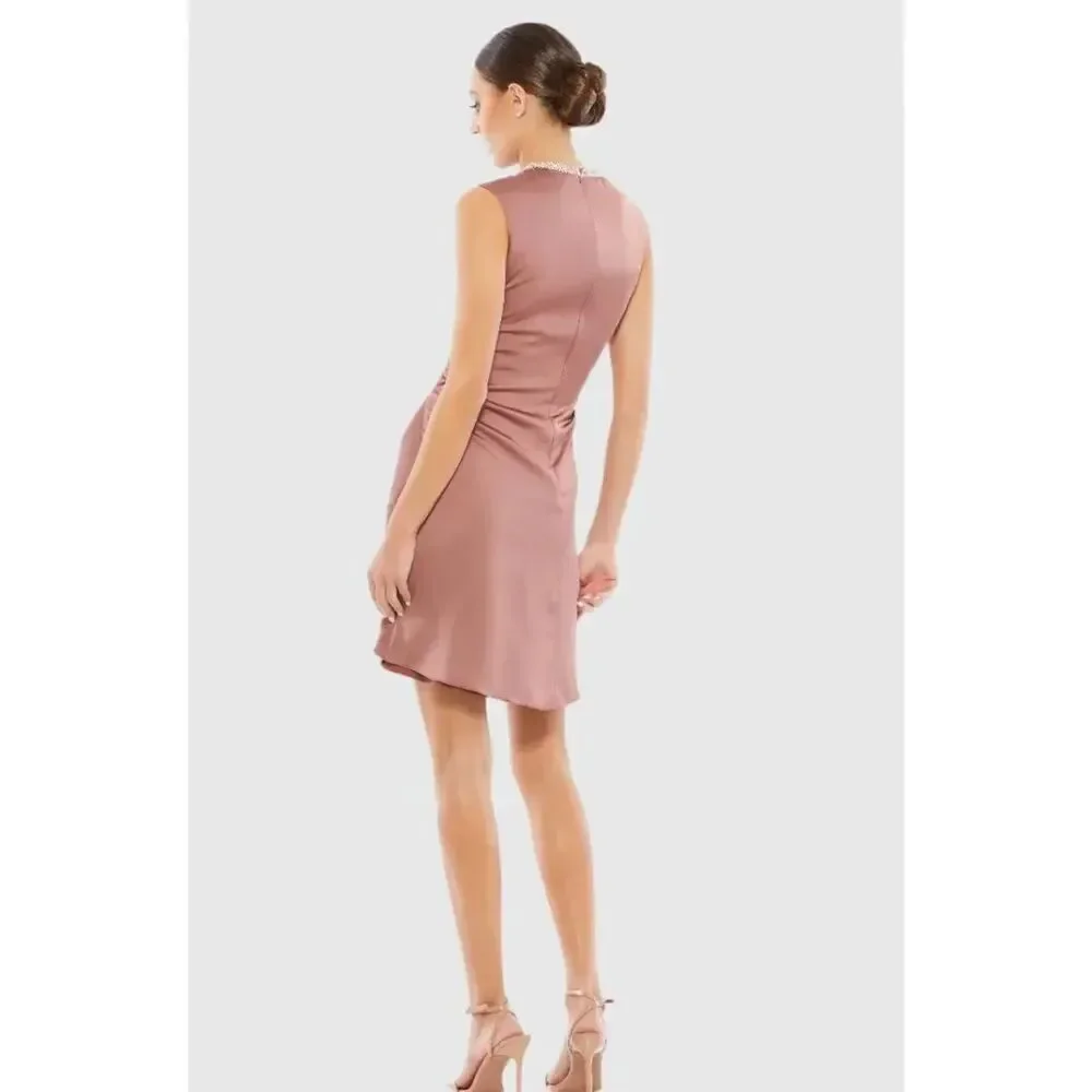 Mac Duggal NWT size 4 jeweled neck cocktail dress style 55697 mauve